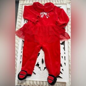 Absorba Red Velvet Kids Footie w/ Bow. Infant Size 9 Months.